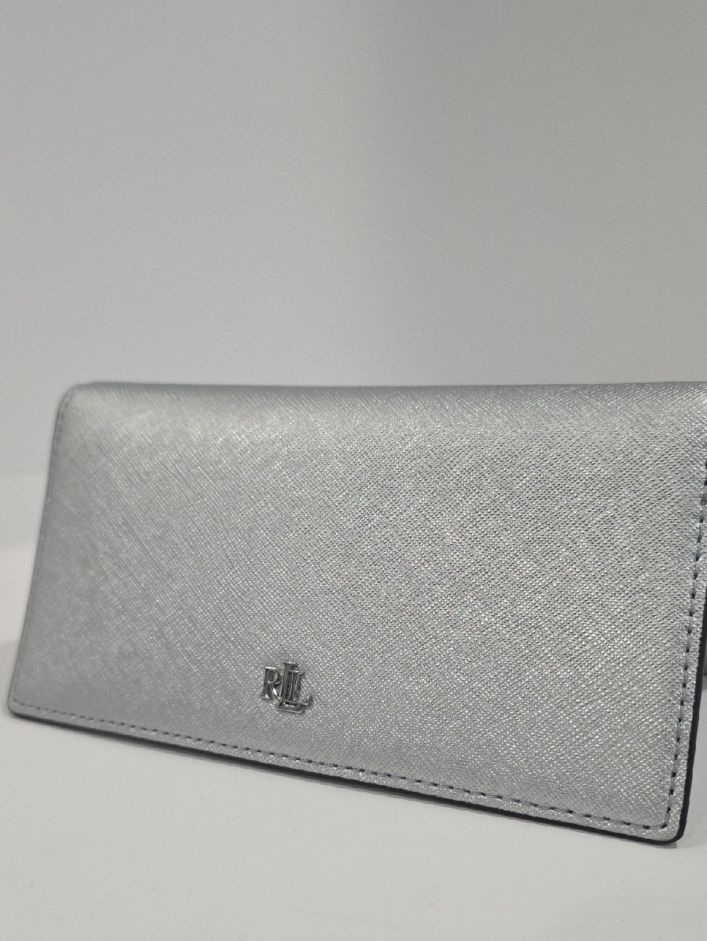 NWT ✅ LRL Crosshatch Leather Slim Wallet SILVER - Lauren Ralph Lauren